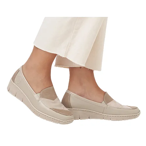 Rieker Wide Fit Wedge Shoes - 53785-00 - Beige/Rose Gold