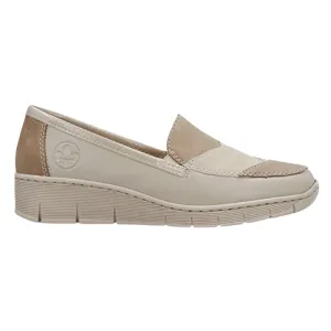 Rieker Wide Fit Wedge Shoes - 53785-00 - Beige/Rose Gold