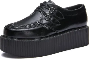 RoseG Women's Handmade Suede Lace Up Flat Platform Creepers Shoe