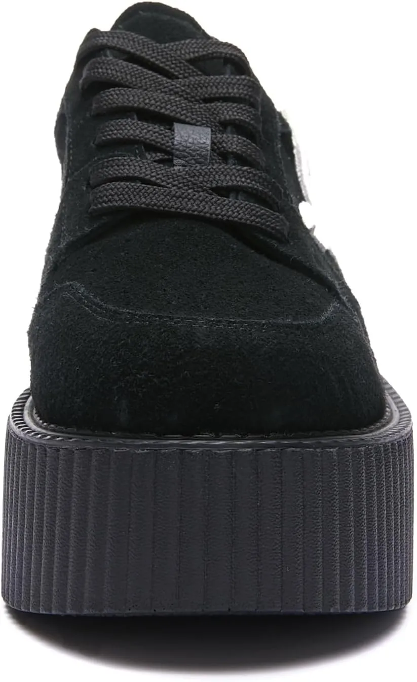 RoseG Women's Handmade Suede Lace Up Flat Platform Creepers Shoe