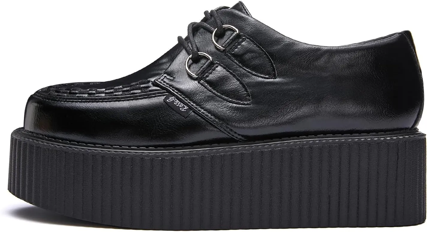RoseG Women's Handmade Suede Lace Up Flat Platform Creepers Shoe