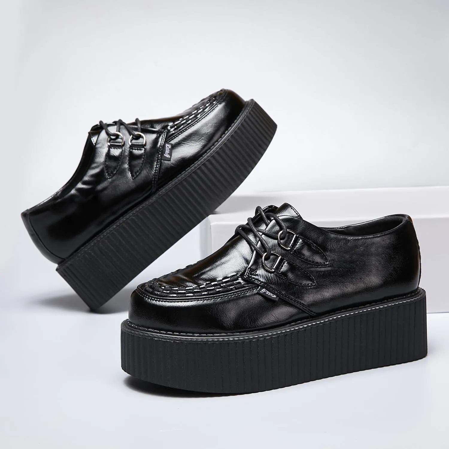 RoseG Women's Handmade Suede Lace Up Flat Platform Creepers Shoe