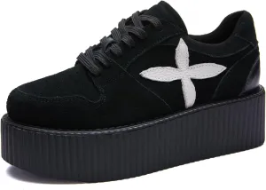 RoseG Women's Handmade Suede Lace Up Flat Platform Creepers Shoe