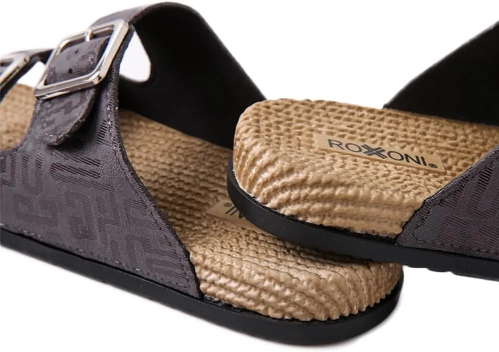 Roxoni Women's Fashion Cork Sole Double Buckle Indoor/Outdoor Sandal