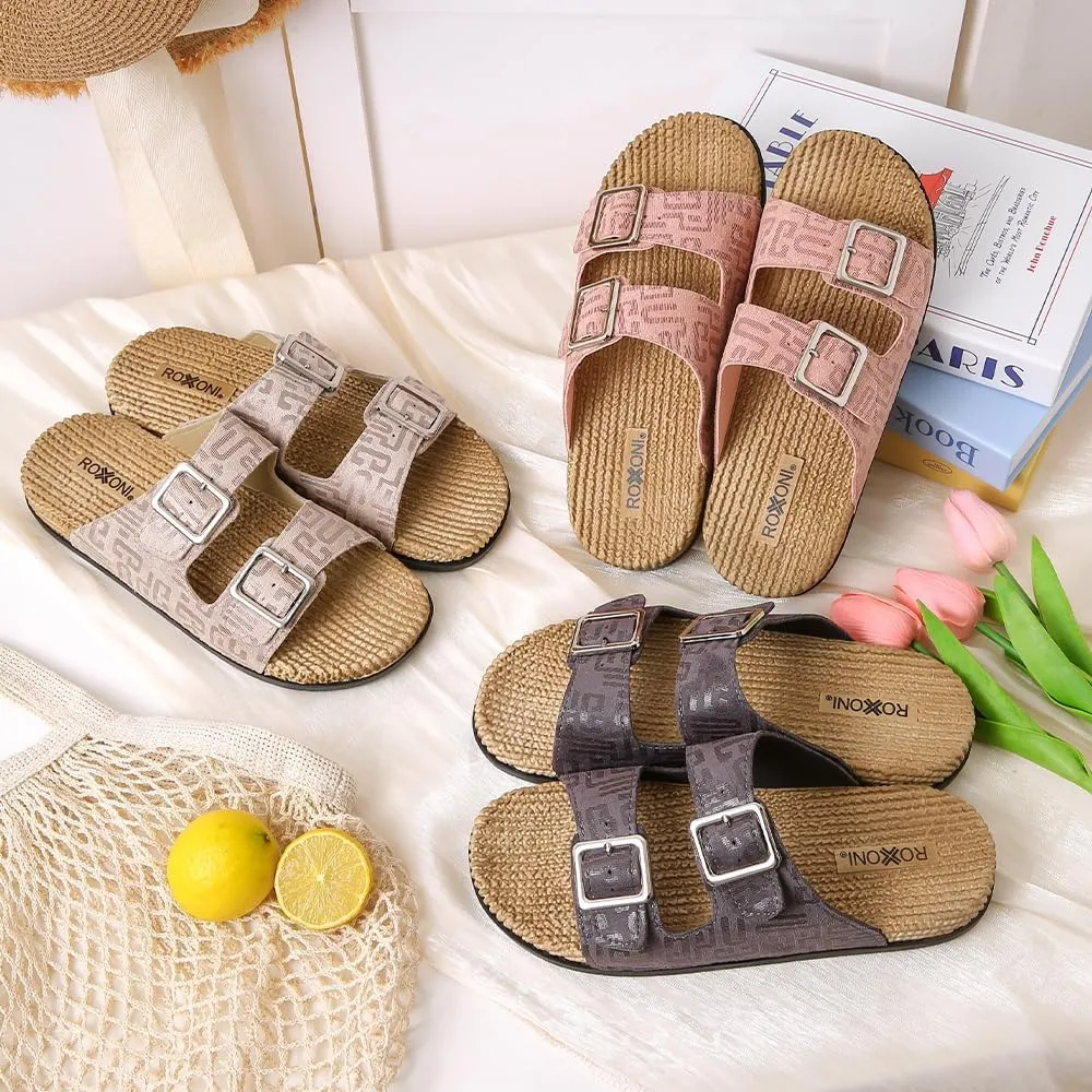 Roxoni Women's Fashion Cork Sole Double Buckle Indoor/Outdoor Sandal