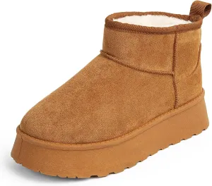 Samilor Platform Mini Boot for Women Short Ankle Boot Fur Fleece Lined Snow Platform Boot for Outdoor Indoor House