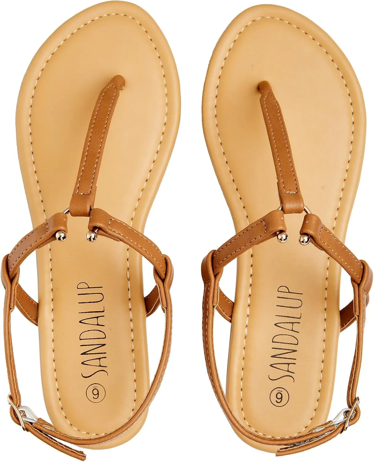 SANDALUP Thong Flat Sandals with Ring Metal and Adjustable Ankle Buckle for Women Summer