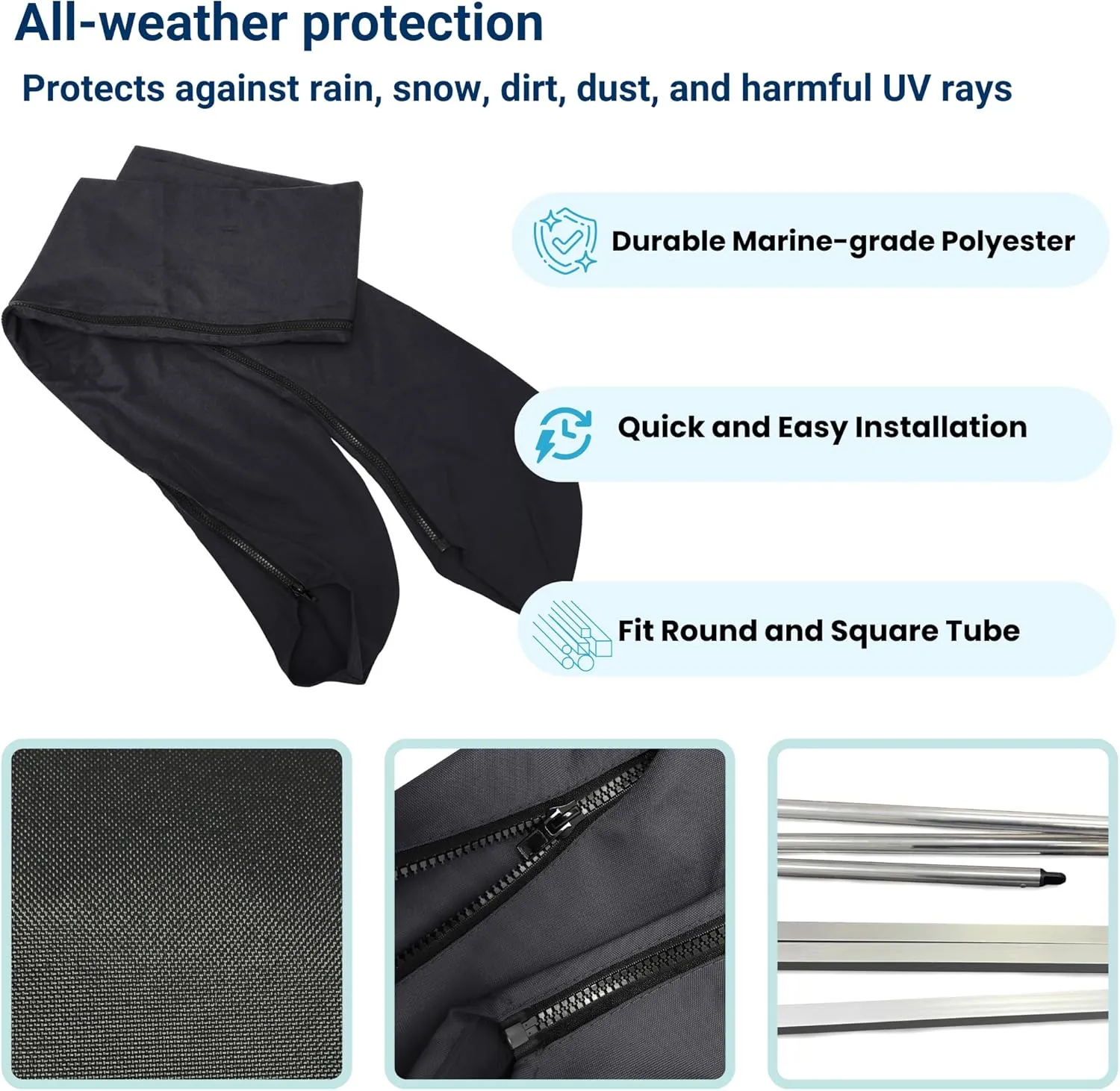 Savvycraft Bimini Top Storage Boot 97"-103" Width Black Color, Waterproof UV Protection Bimini Top Replacement Boot, Fit Round Tube