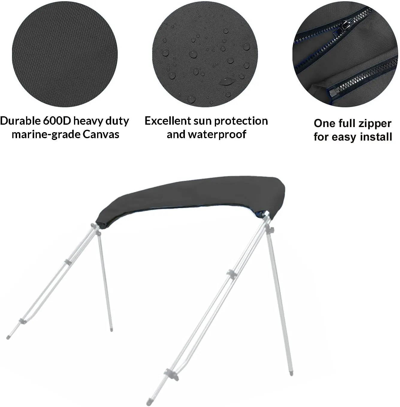 Savvycraft Bimini Top Storage Boot 97"-103" Width Black Color, Waterproof UV Protection Bimini Top Replacement Boot, Fit Round Tube