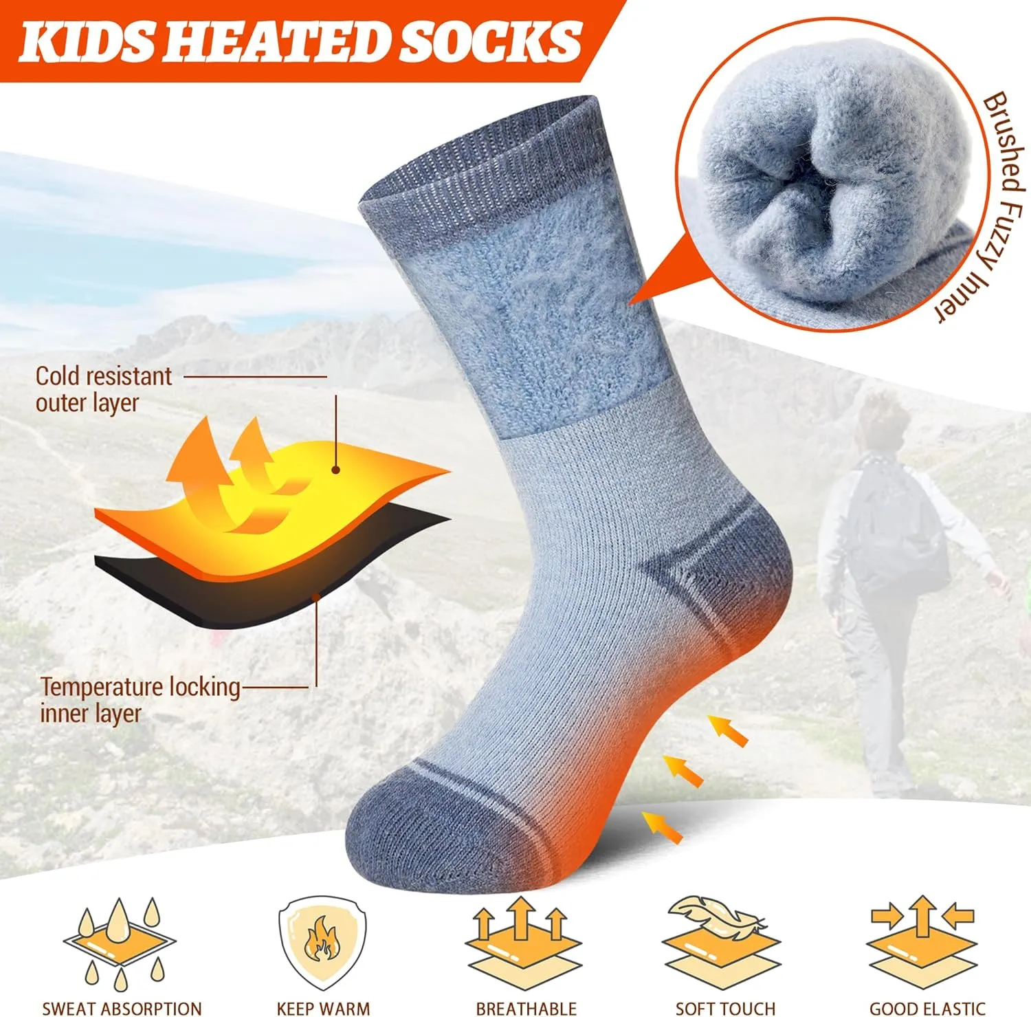 SeeyAN Kids Thermal Merino Wool Socks for Boys Girls - 4 Pairs Heated Winter Warm Thick Boot Insulated Socks for Hiking Ski
