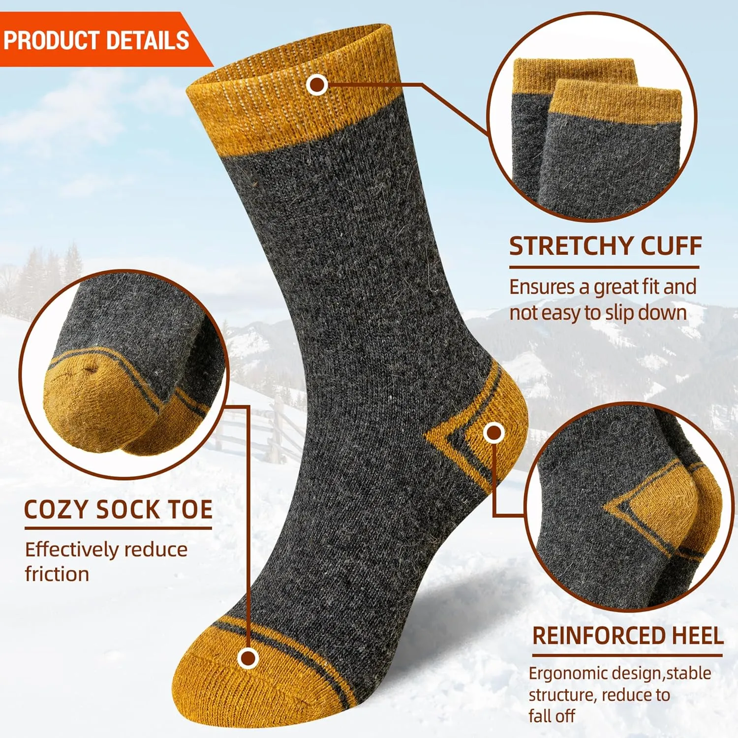 SeeyAN Kids Thermal Merino Wool Socks for Boys Girls - 4 Pairs Heated Winter Warm Thick Boot Insulated Socks for Hiking Ski
