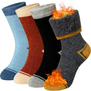 SeeyAN Kids Thermal Merino Wool Socks for Boys Girls - 4 Pairs Heated Winter Warm Thick Boot Insulated Socks for Hiking Ski