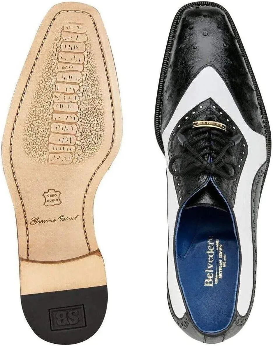 Sesto Genuine Ostrich and Italian Leather Men Lace-Up Dress Shoe
