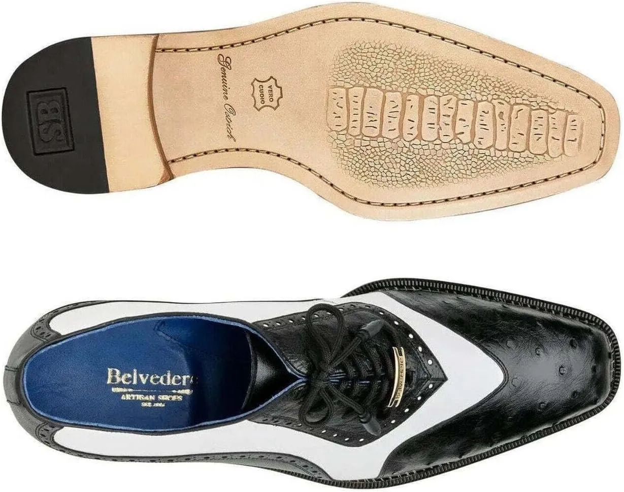 Sesto Genuine Ostrich and Italian Leather Men Lace-Up Dress Shoe
