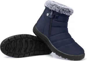 SHIBEVER Women Winter Snow Boots: Black Waterproof Walking Booties Non Slip Fur Lined Warm Outdoor Ankle Short Boot
