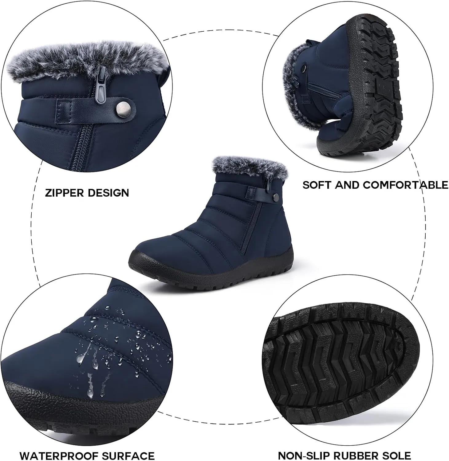 SHIBEVER Women Winter Snow Boots: Black Waterproof Walking Booties Non Slip Fur Lined Warm Outdoor Ankle Short Boot