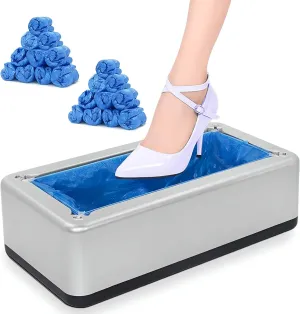 Shoe Cover Dispenser with 200 Pcs Disposable Shoe Covers - Automatic Shoe Cover Machine deal for Home, Office, Factory & Hospital Floor Protection (Silver)