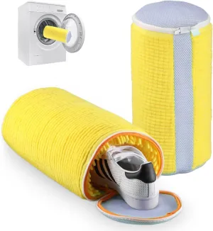 Shoe Washing Machine Bag 2PCS, Reusable Durable Zipper Laundry Bag Shoe Washing Bag for Washer and Dryer, Sneaker Tennis Shoe Cleaning Bag for All Shoe Types, Yellow