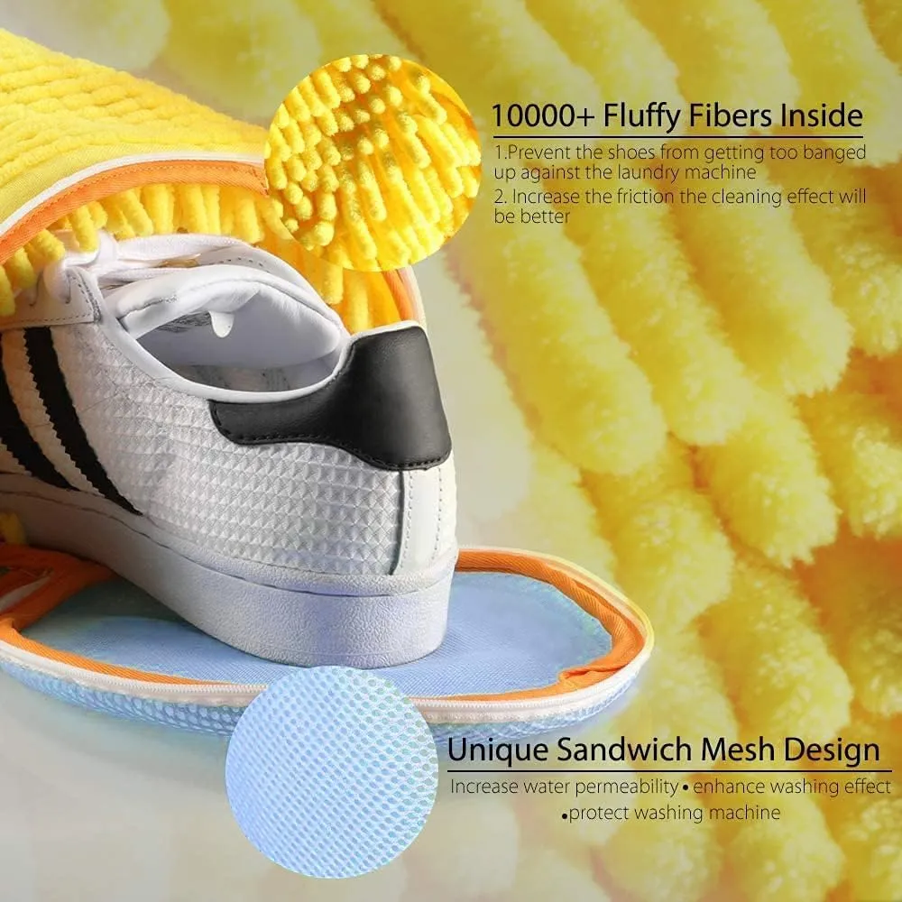 Shoe Washing Machine Bag 2PCS, Reusable Durable Zipper Laundry Bag Shoe Washing Bag for Washer and Dryer, Sneaker Tennis Shoe Cleaning Bag for All Shoe Types, Yellow