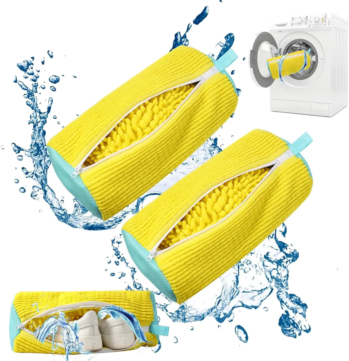 Shoe Washing Machine Bag This Washing Machine Shoe Bag Can Be Cleaned 360° Around Reusable and Durable Laundry Shoe Bag Side Zipper, Suitable for Washing Machine and Dryer (Yellow 2 Pcs)
