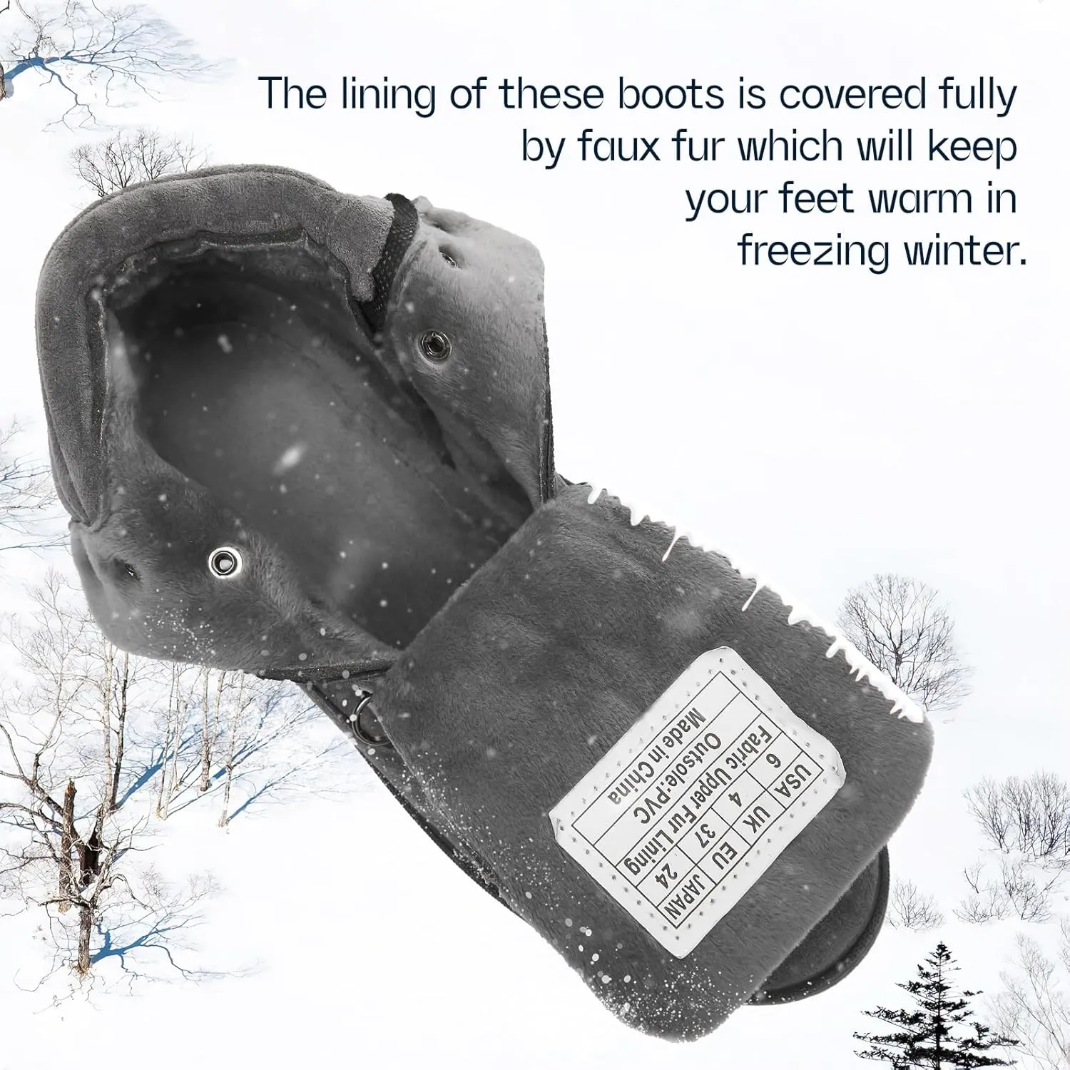 Shupua Women's Ankle Boots Winter Snow boots Fur Lined Warm Booties Girls Snow boot Lace Up Ankle boot