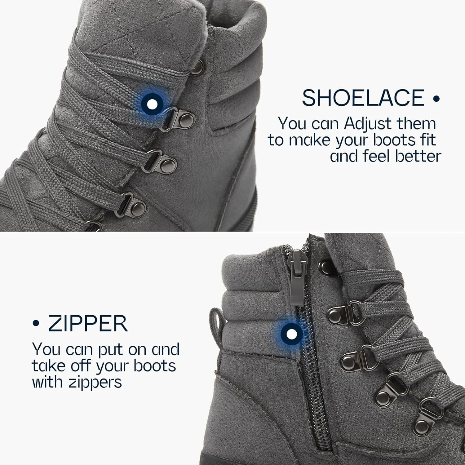 Shupua Women's Ankle Boots Winter Snow boots Fur Lined Warm Booties Girls Snow boot Lace Up Ankle boot
