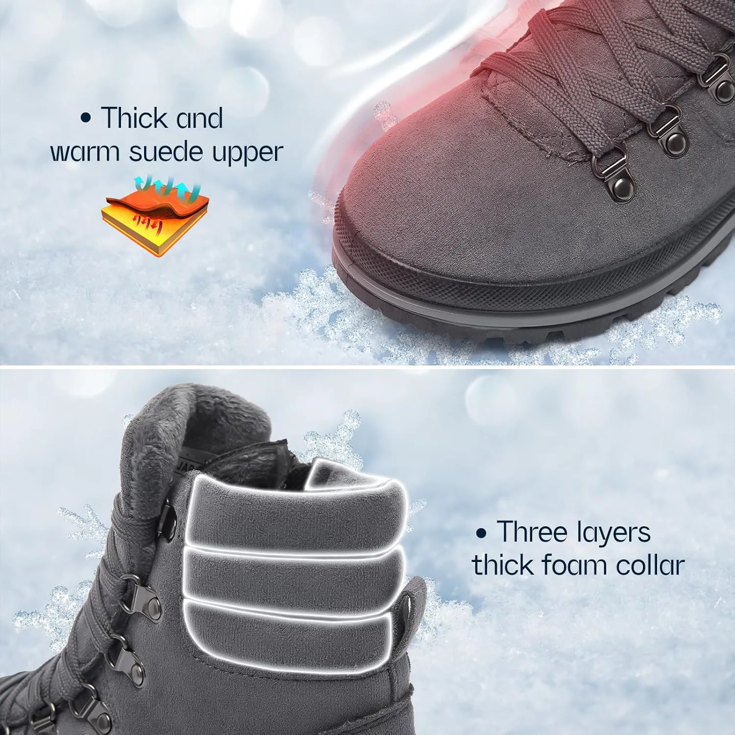 Shupua Women's Ankle Boots Winter Snow boots Fur Lined Warm Booties Girls Snow boot Lace Up Ankle boot