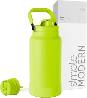 Simple Modern Trek Pivot | Half Gallon Water Bottle Jug with Handle & Boot | Interchangeable Straw & Chug Lids | Large Insulated Stainless Steel | Sports Camping Outdoors | 64oz, Green Apple