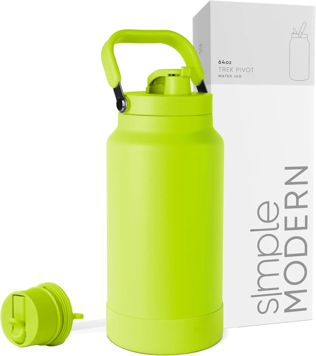 Simple Modern Trek Pivot | Half Gallon Water Bottle Jug with Handle & Boot | Interchangeable Straw & Chug Lids | Large Insulated Stainless Steel | Sports Camping Outdoors | 64oz, Green Apple