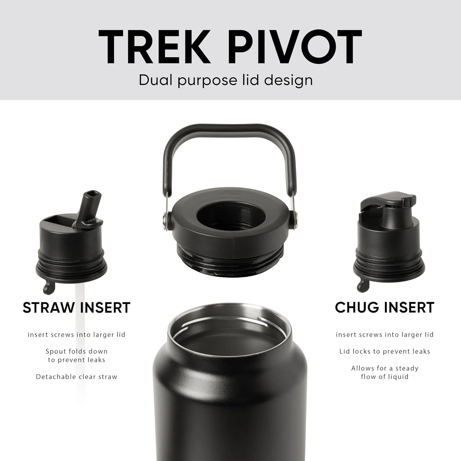 Simple Modern Trek Pivot | Half Gallon Water Bottle Jug with Handle & Boot | Interchangeable Straw & Chug Lids | Large Insulated Stainless Steel | Sports Camping Outdoors | 64oz, Ice Gray