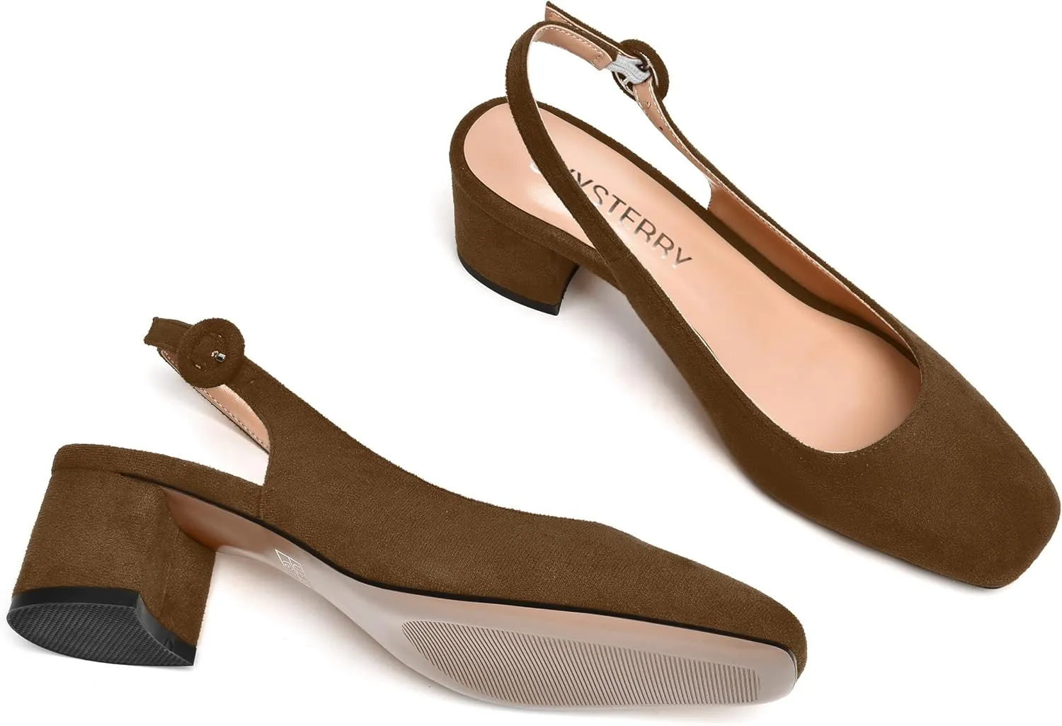 SKYSTERRY Womens Buckle Square Toe Slingback Casual Suede Evening Chunky Low Heel Pumps Shoes 2 Inch