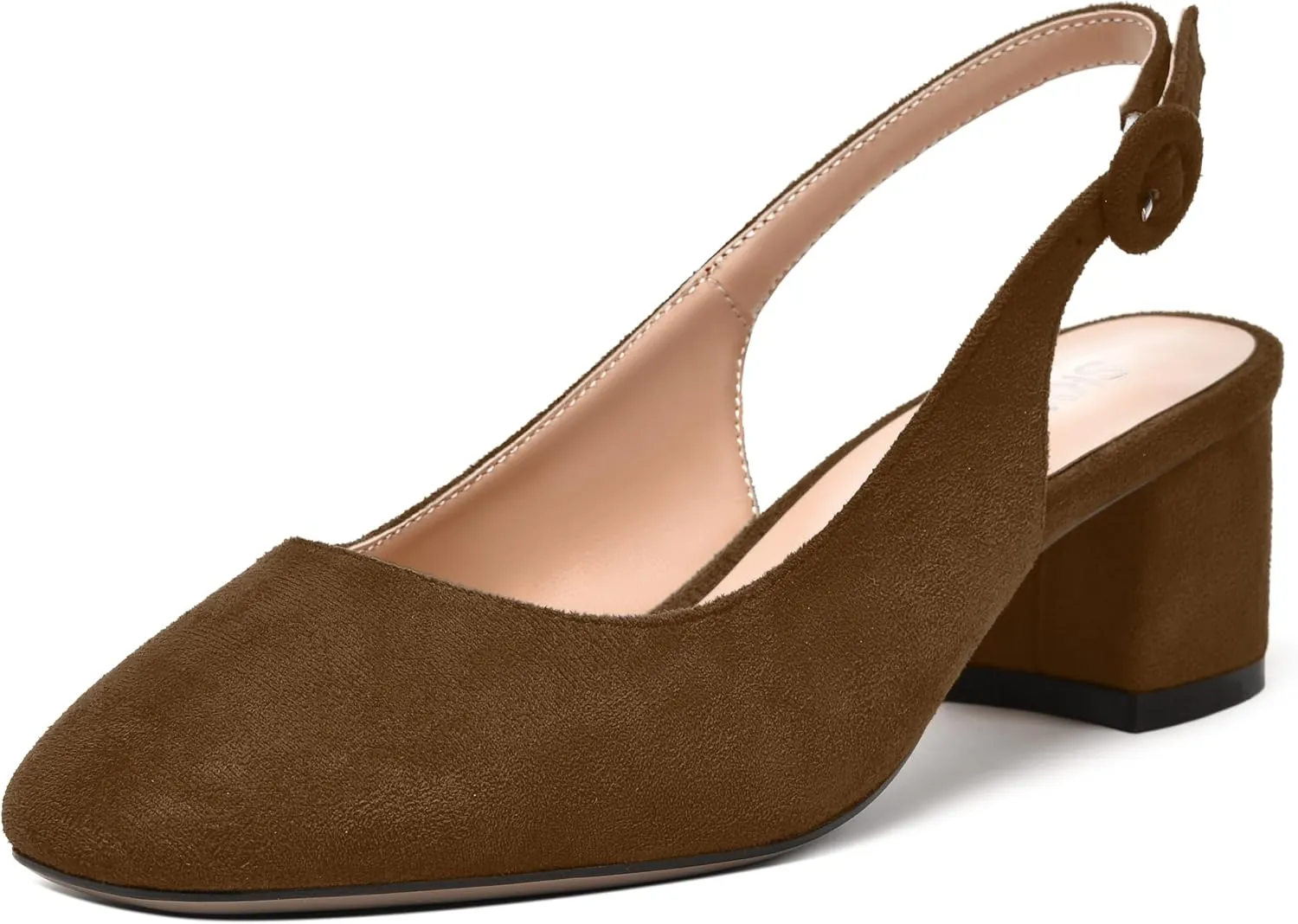 SKYSTERRY Womens Buckle Square Toe Slingback Casual Suede Evening Chunky Low Heel Pumps Shoes 2 Inch
