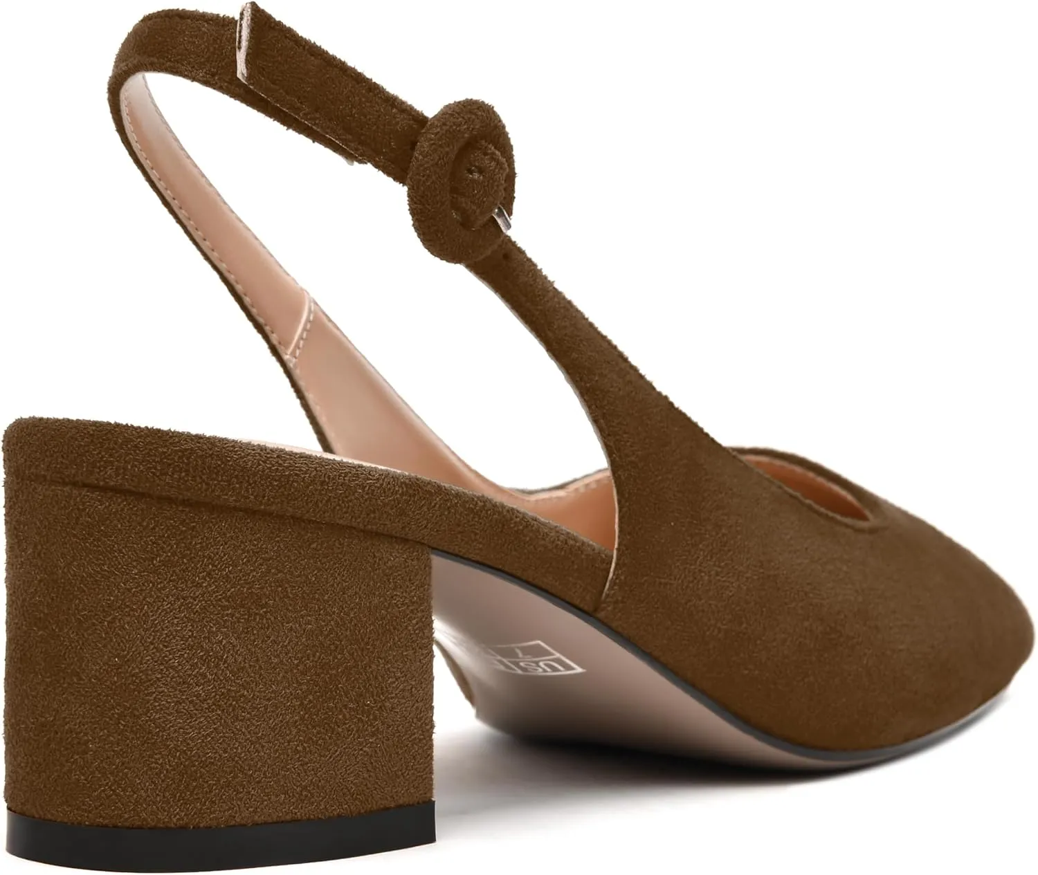 SKYSTERRY Womens Buckle Square Toe Slingback Casual Suede Evening Chunky Low Heel Pumps Shoes 2 Inch