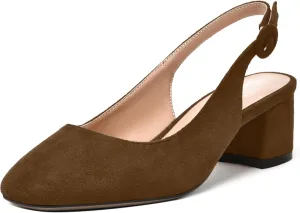 SKYSTERRY Womens Buckle Square Toe Slingback Casual Suede Evening Chunky Low Heel Pumps Shoes 2 Inch