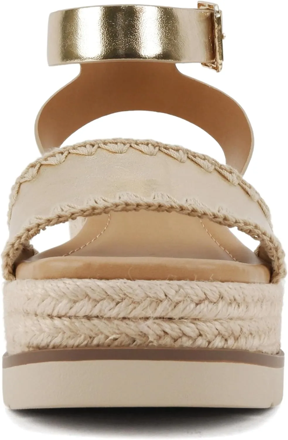 Soda “Laguna” ~ Women Square Toe Stitched Single Band Low Heel Espadrille Wedge Sandal with Adjustable Ankle Strap