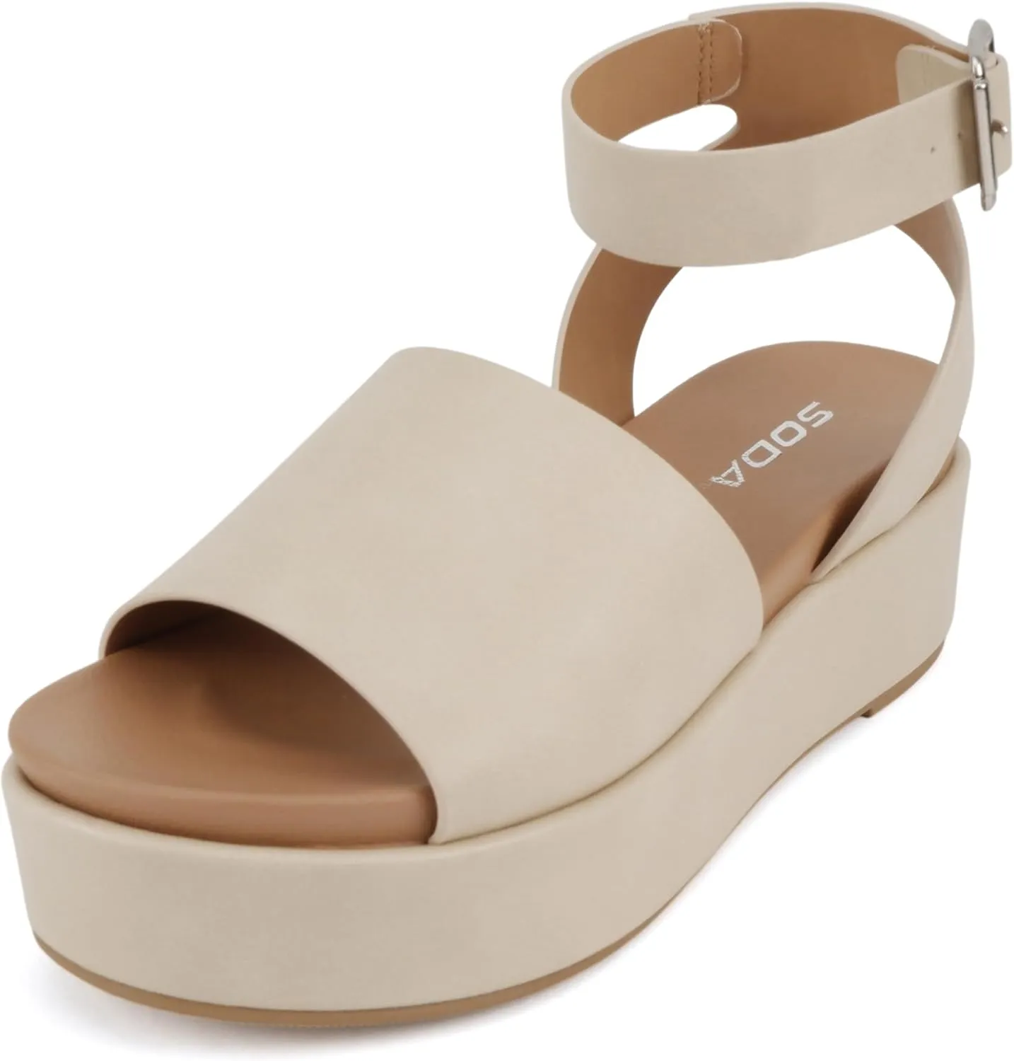 Soda “Magic” ~ Women Round Toe Single Band Platform Sandal with Adjustable Ankle Strap