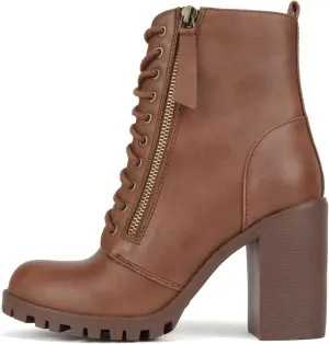 Soda Malia Round Toe Stacked Lug Heel Lace Up Ankle Booties