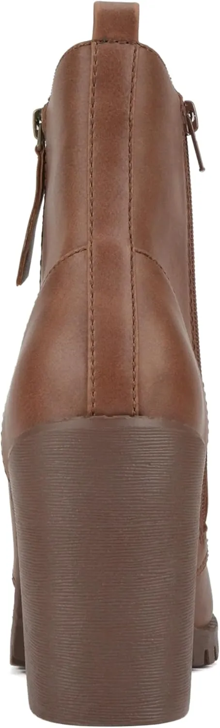 Soda Malia Round Toe Stacked Lug Heel Lace Up Ankle Booties