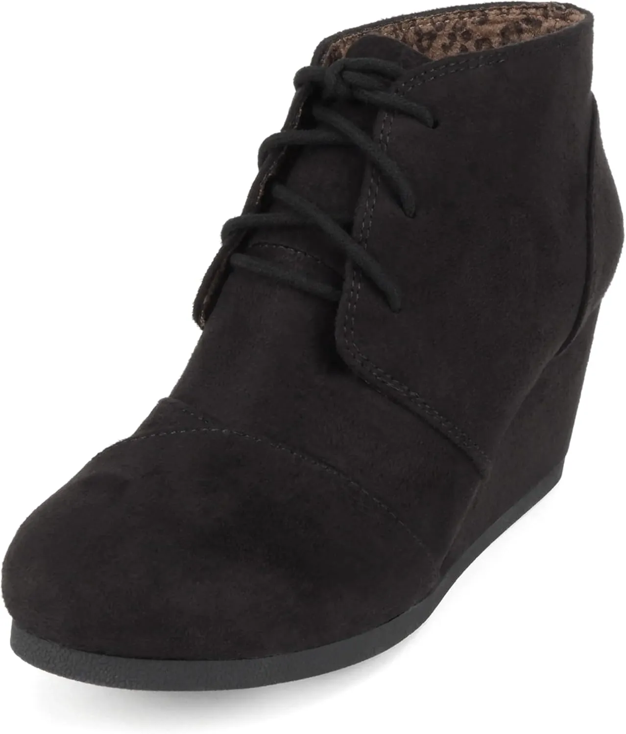 Soda “REX” ~ Women Lace Up Rounded Toe Low Wedge Ankle Bootie