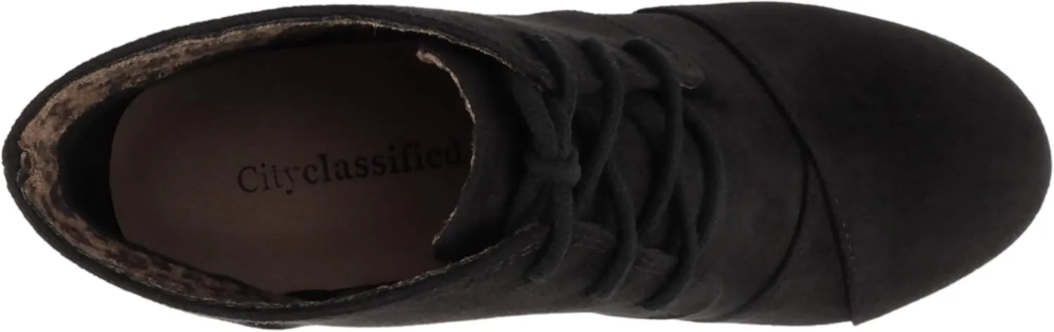Soda “REX” ~ Women Lace Up Rounded Toe Low Wedge Ankle Bootie