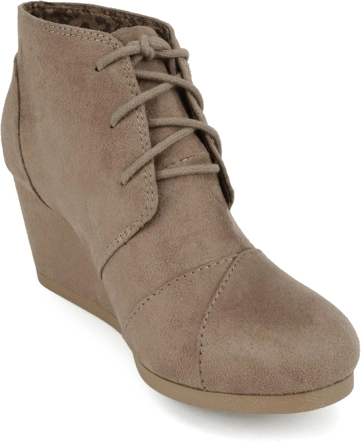 Soda “REX” ~ Women Lace Up Rounded Toe Low Wedge Ankle Bootie