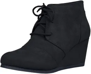 Soda “REX” ~ Women Lace Up Rounded Toe Low Wedge Ankle Bootie