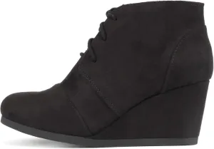 Soda “REX” ~ Women Lace Up Rounded Toe Low Wedge Ankle Bootie