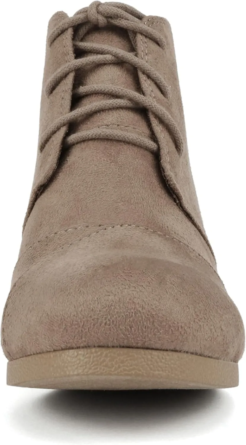 Soda “REX” ~ Women Lace Up Rounded Toe Low Wedge Ankle Bootie