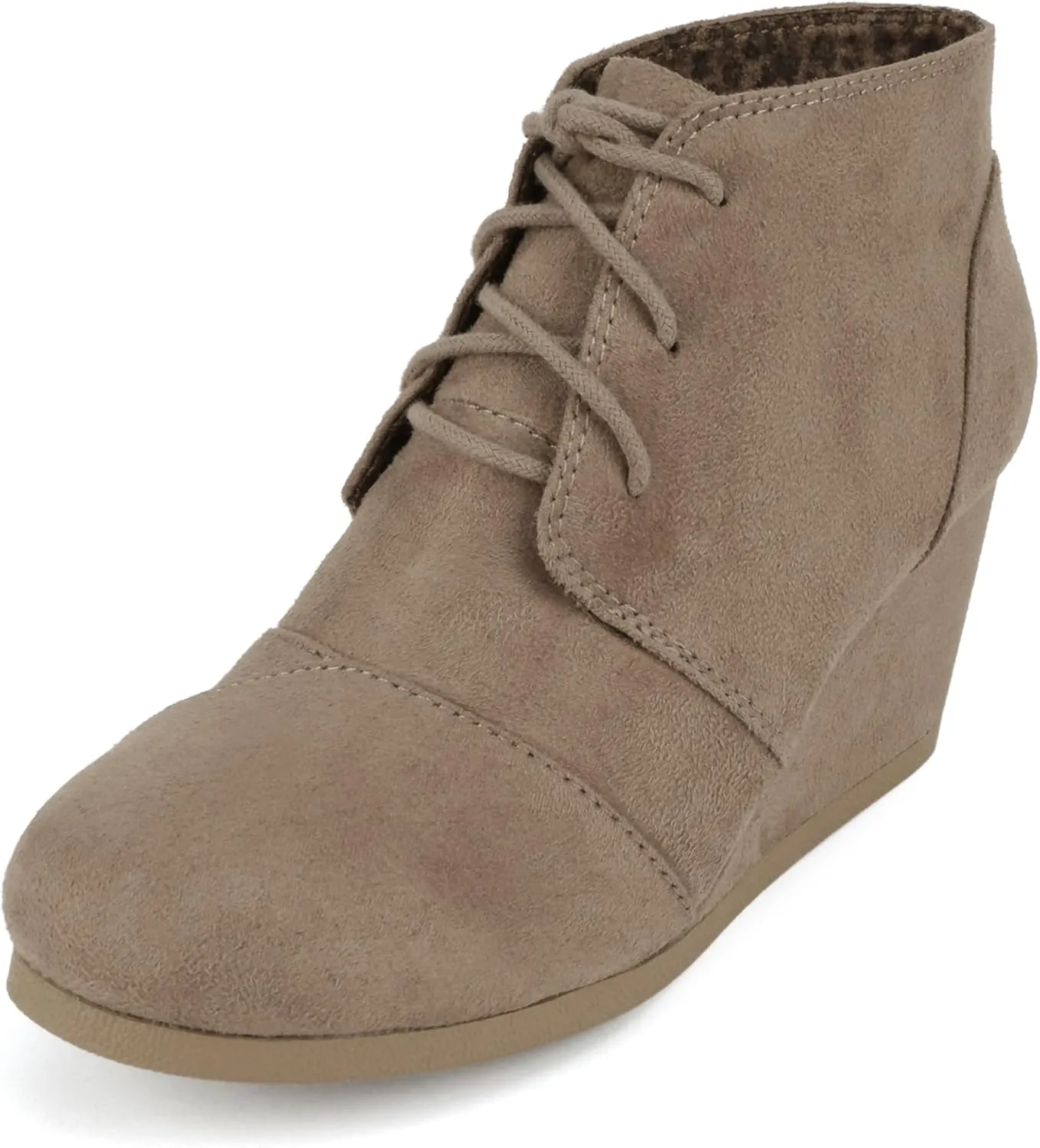 Soda “REX” ~ Women Lace Up Rounded Toe Low Wedge Ankle Bootie