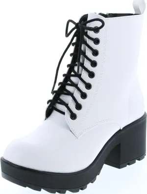 Soda Women's Magpie Faux Leather Lace-Up Combat Mid Heel Military Ankle Boots