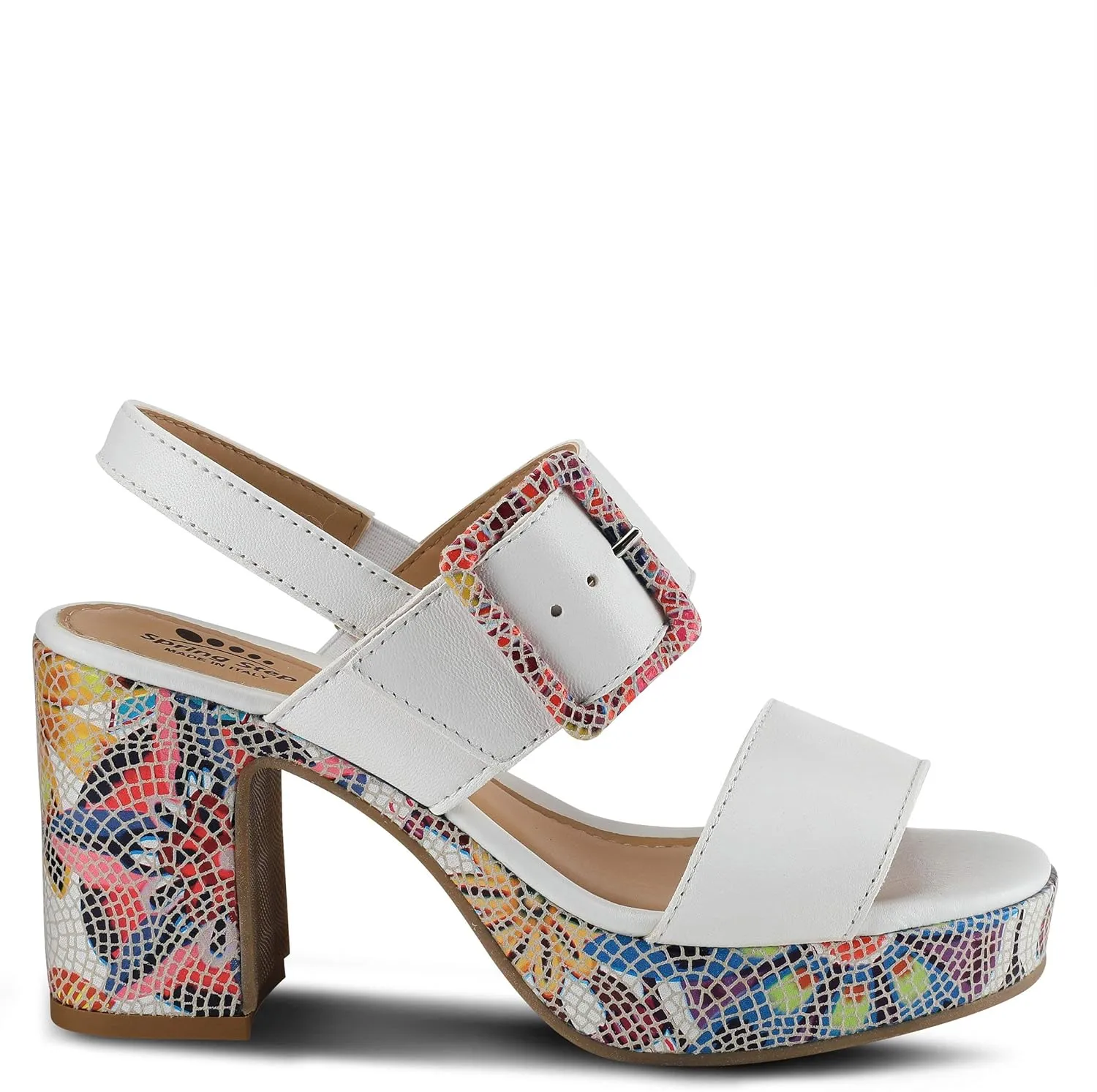 Spring Step Azucar Women's Sandal with Leather Upper and Mosaic Block Heel