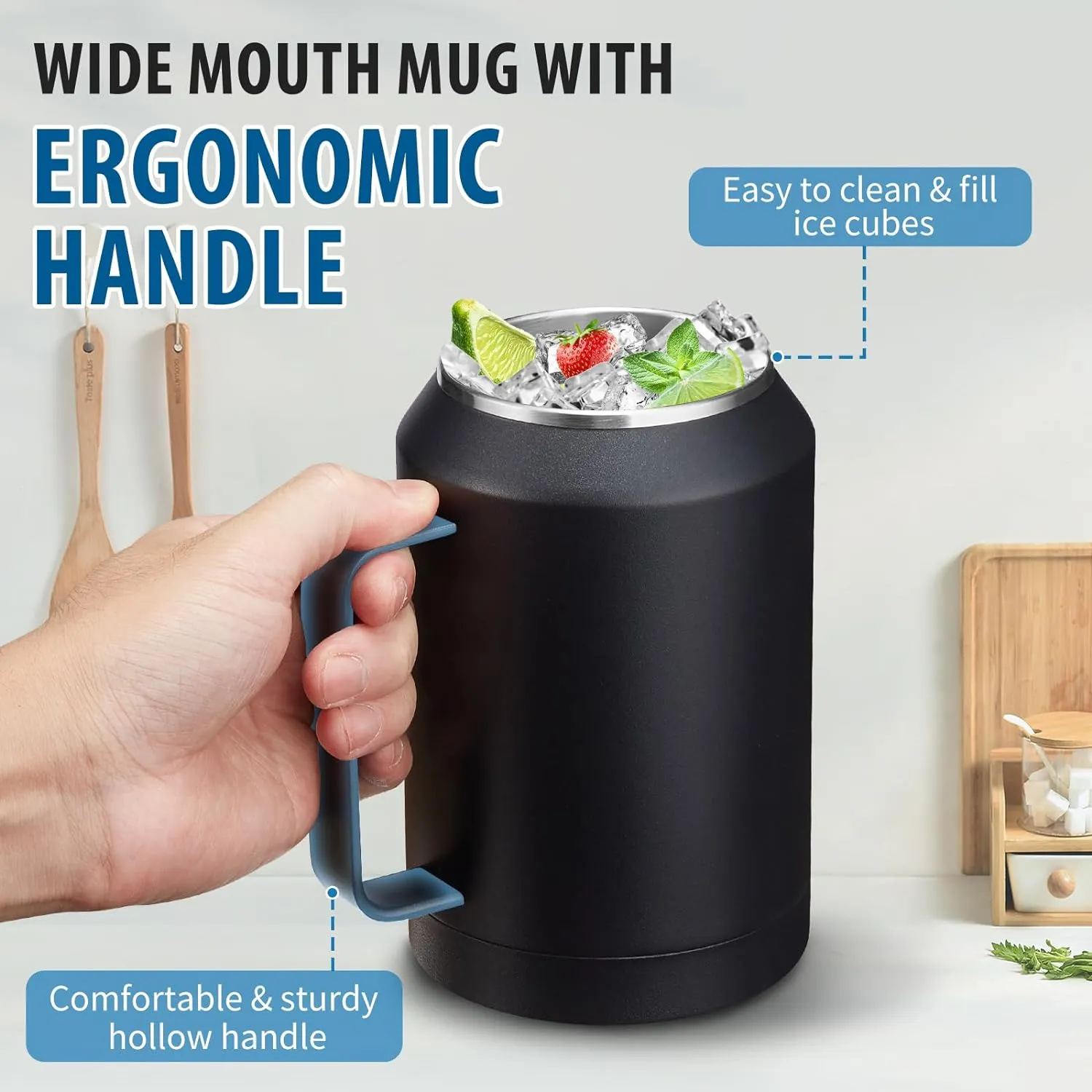 Stainless-Steel Coffee Cup 32 oz Mug Tumbler - with Handle, Straws & Protective Boot, Keep Cold 36hrs & Hot 24hrs, Insulated Tumbler Water Cup, Leak-proof Big Travel Mugs Thermal Flask Water Bottle
