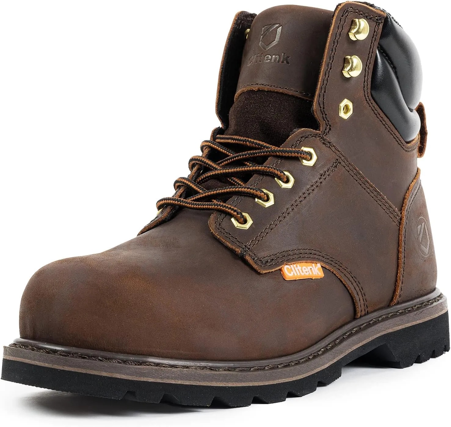 Steel Toe Boots for Men Waterproof, 6" Oiled Full Grain Leather Slip on Work Boots, Non-Slip, Puncture-Proof, Breathable, Comfortable Outdoor Lightweight Mens Work Boots