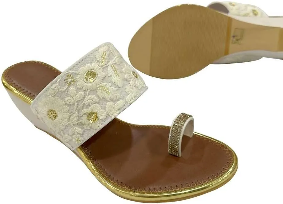Stop n Style Women's Ethnic Wedge Sandal Ring Toe Slippers Casual Summer Vacation Flip Flop Sandals for Women